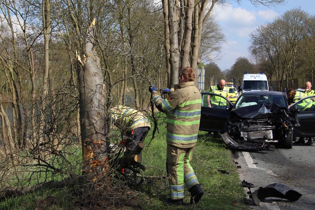 Auto frontaal tegen boom bestuurster zwaargewond