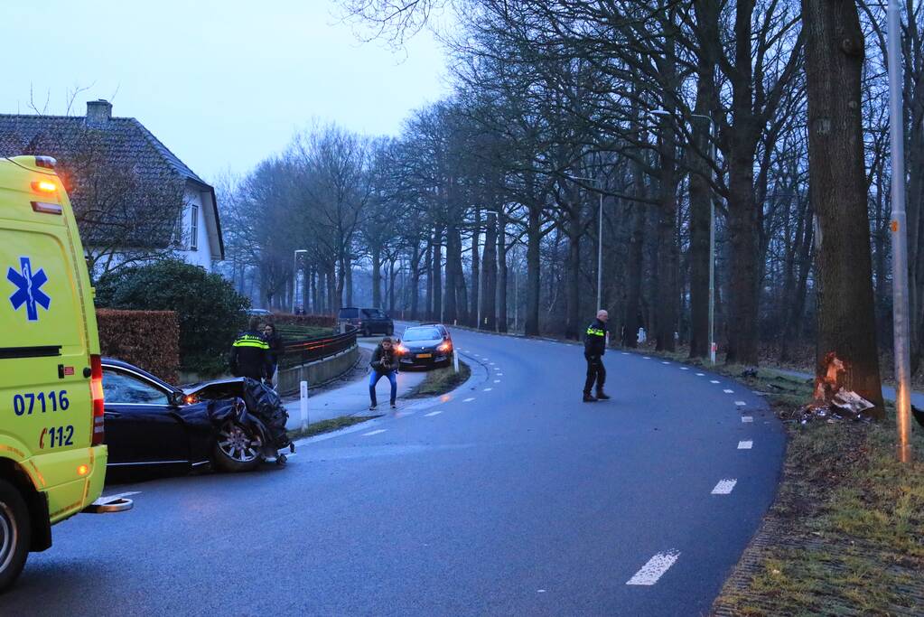 Auto botst frontaal op boom