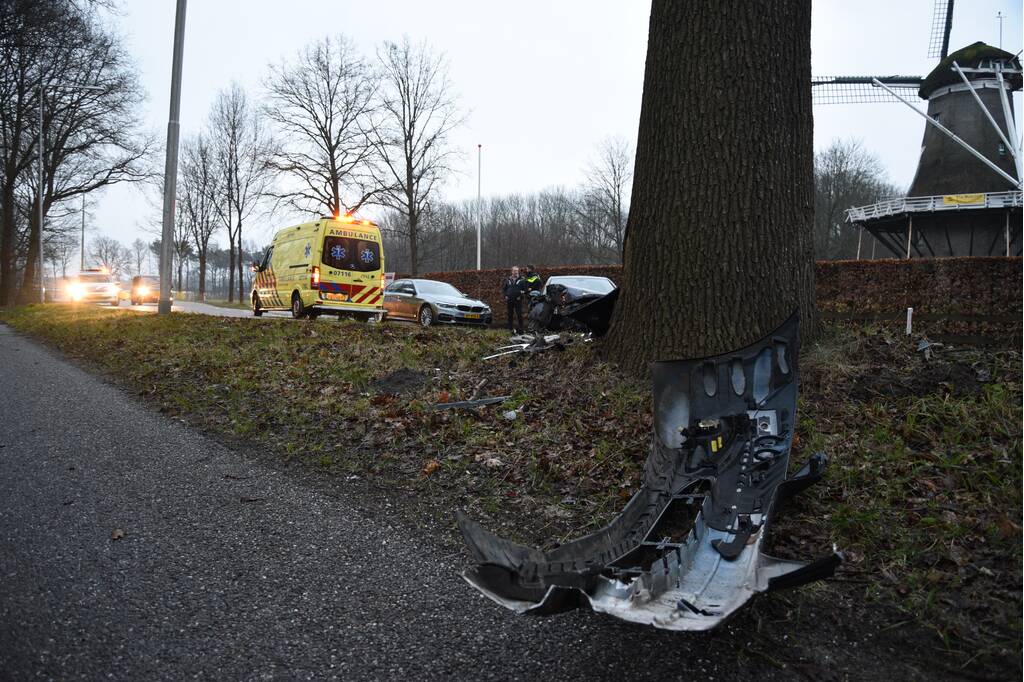Auto botst frontaal op boom