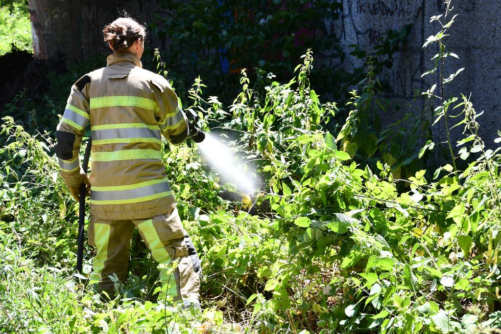 Bermbrand onder viaduct van snelweg