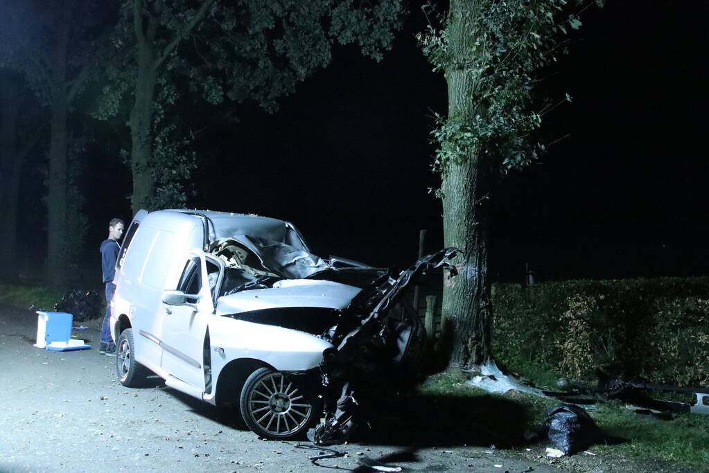 Bestuurder bestelwagen overleden na botsing tegen boom