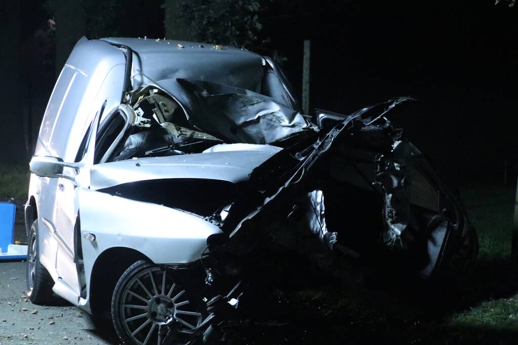 Bestuurder bestelwagen overleden na botsing tegen boom