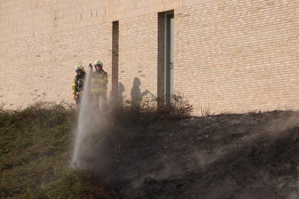 Groenstrook tegen sporthal in brand gestoken