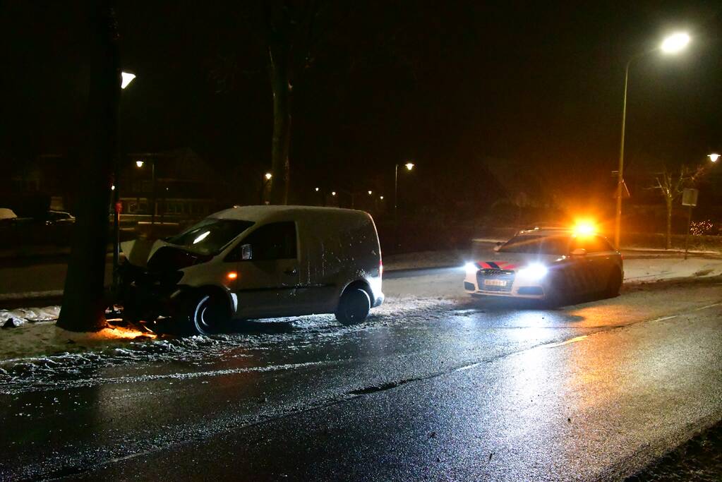 Bestelauto knalt op boom