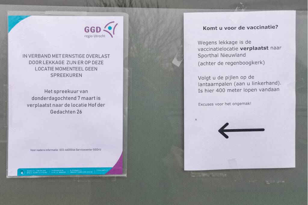 Vaccinatielokatie verplaatst door lekkage (Amersfoort)
