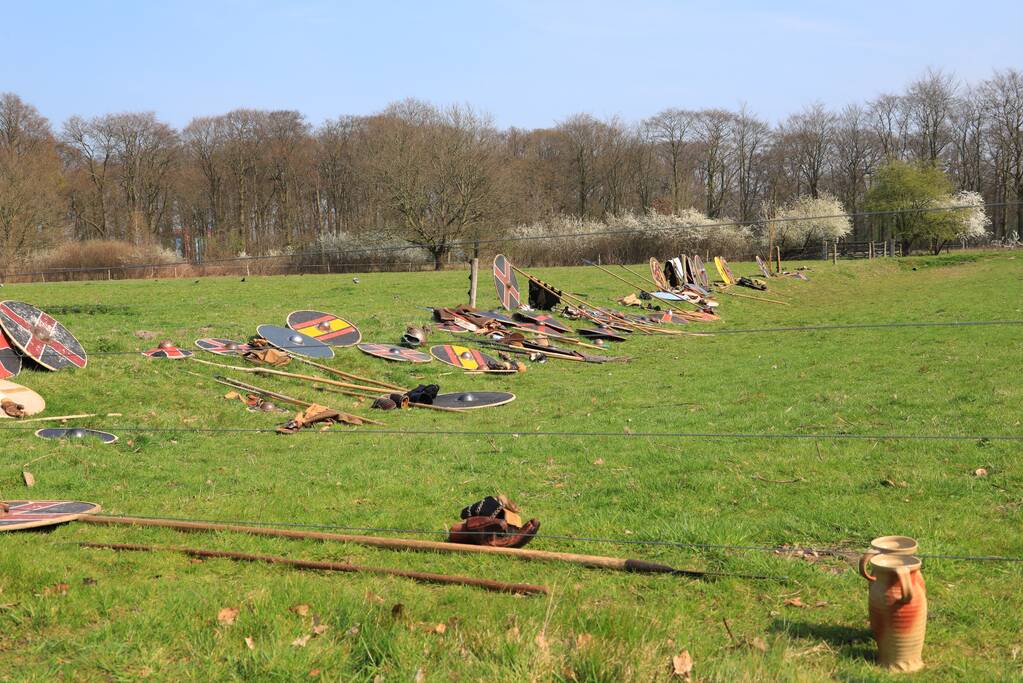 80 Europese Viking-strijders oefenen het zwaardvechten