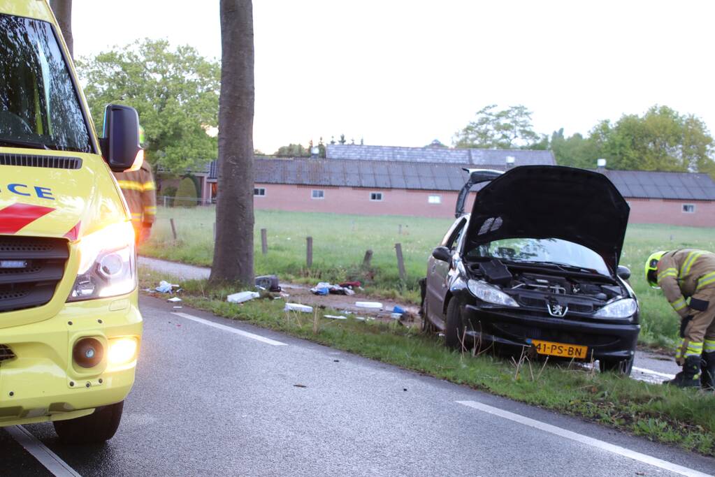 Auto klapt frontaal op boom