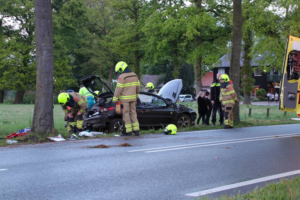 Auto klapt frontaal op boom