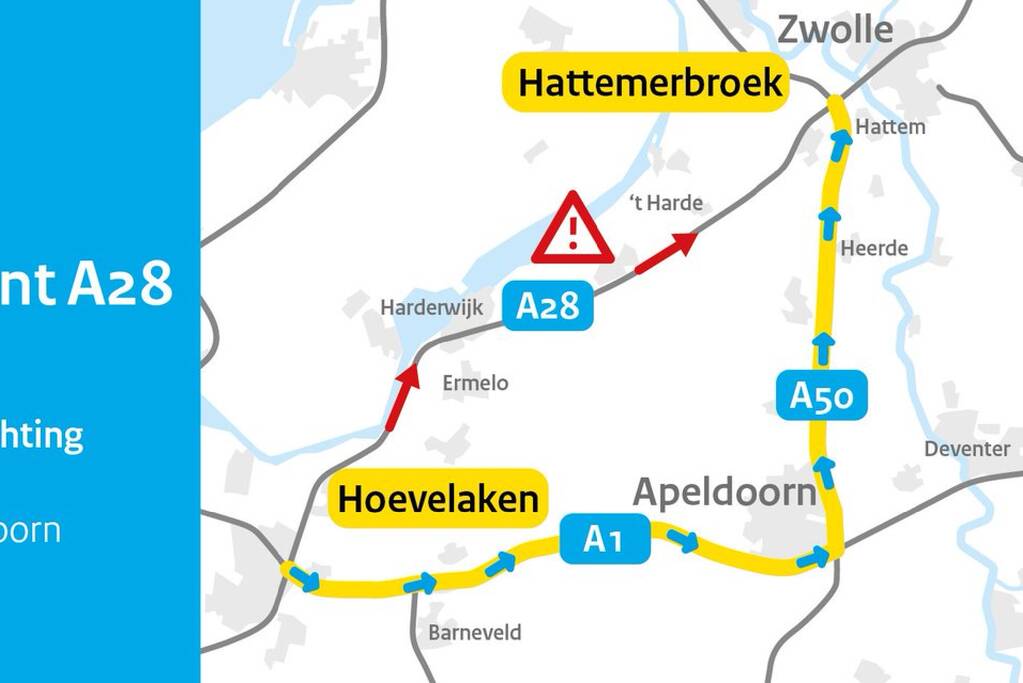 A28 gedeelte dicht door ongeval meerdere voertuigen
