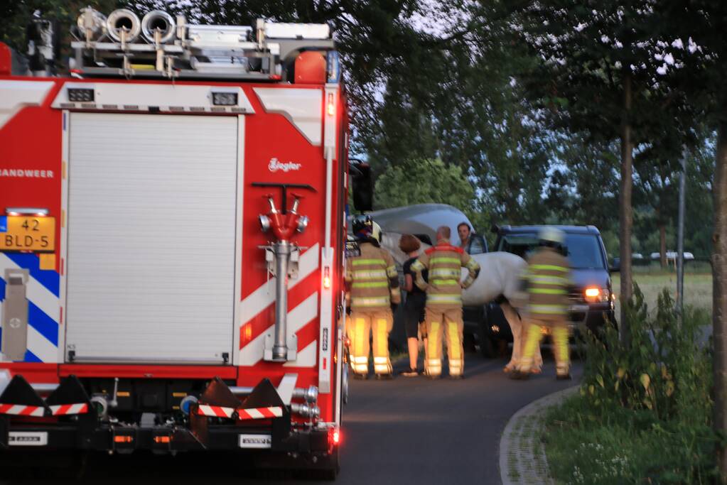 Paardentrailer met paarden belandt in de sloot