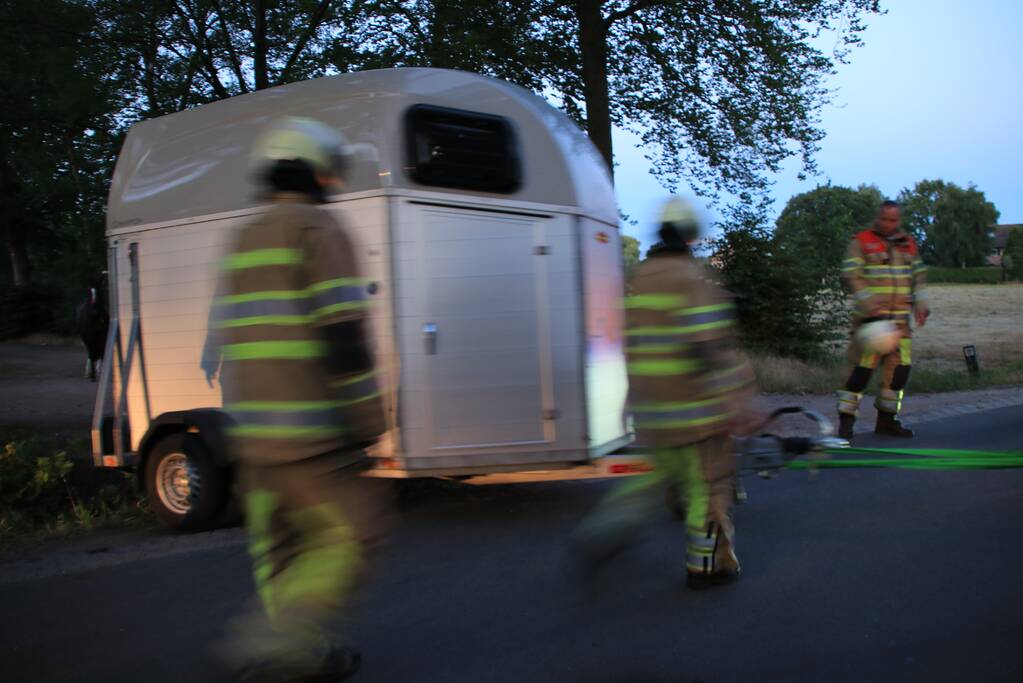 Paardentrailer met paarden belandt in de sloot