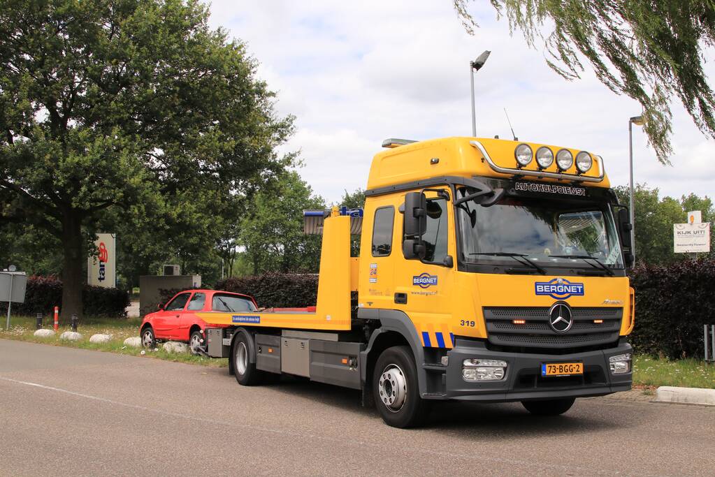Auto belandt op varkensruggen
