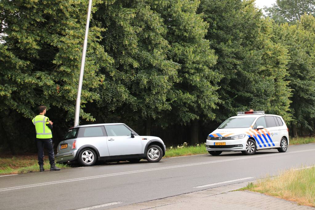 Auto in de slip en ramt lantaarnpaal