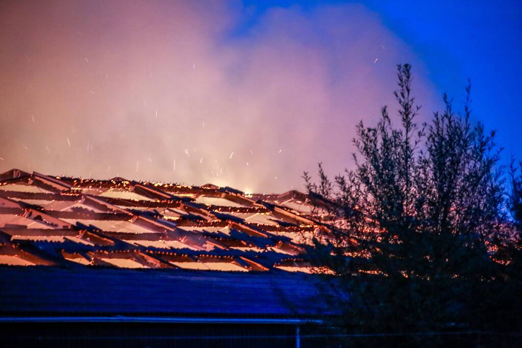 Loods met stro in Munnekezijl volledig in vlammen opgegaan