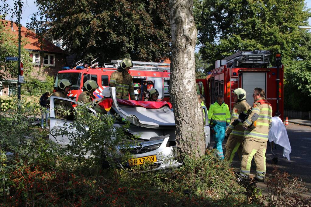 Automobiliste crasht tegen boom, brandweer knipt dak eraf