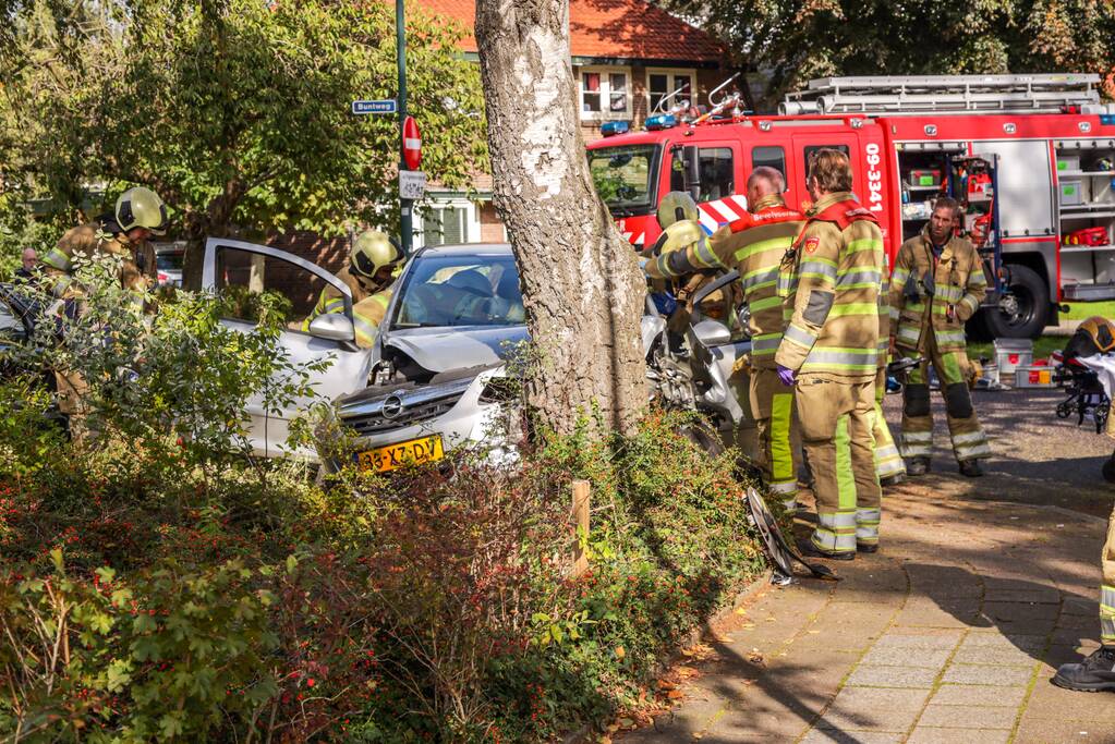 Automobiliste crasht tegen boom, brandweer knipt dak eraf