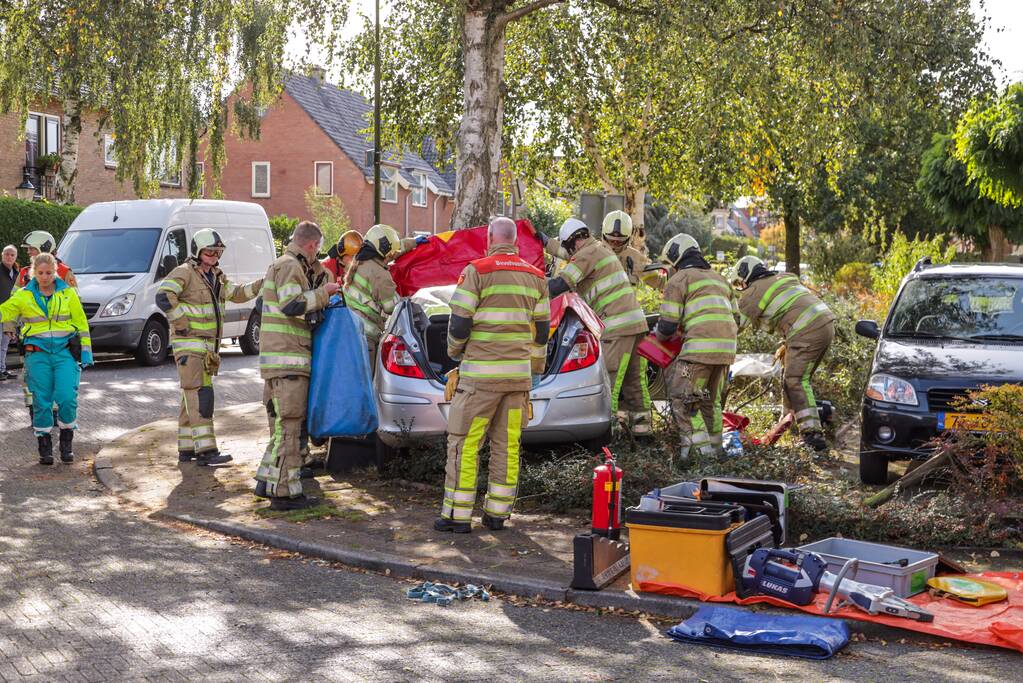 Automobiliste crasht tegen boom, brandweer knipt dak eraf