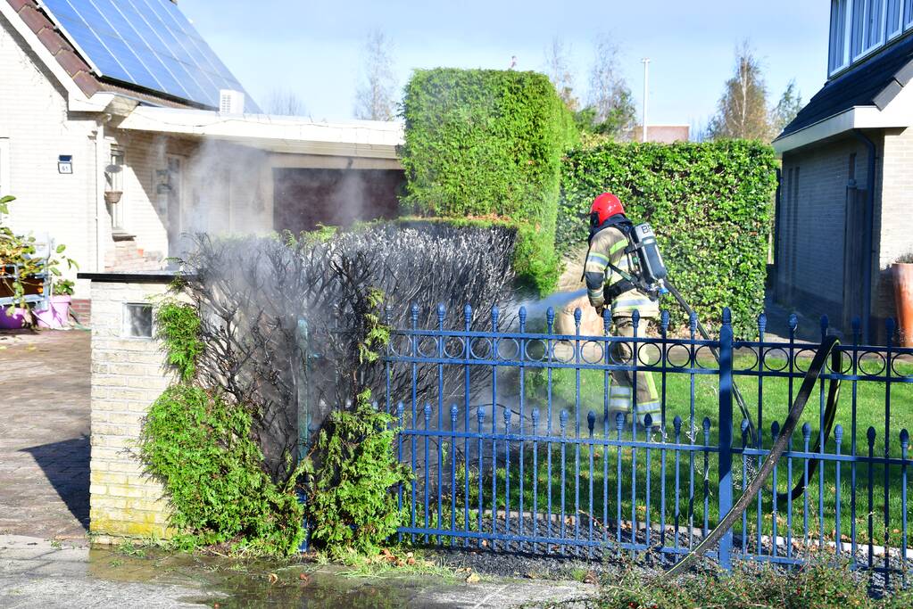 Heg vliegt in brand door onkruidbrander in de Landerijen