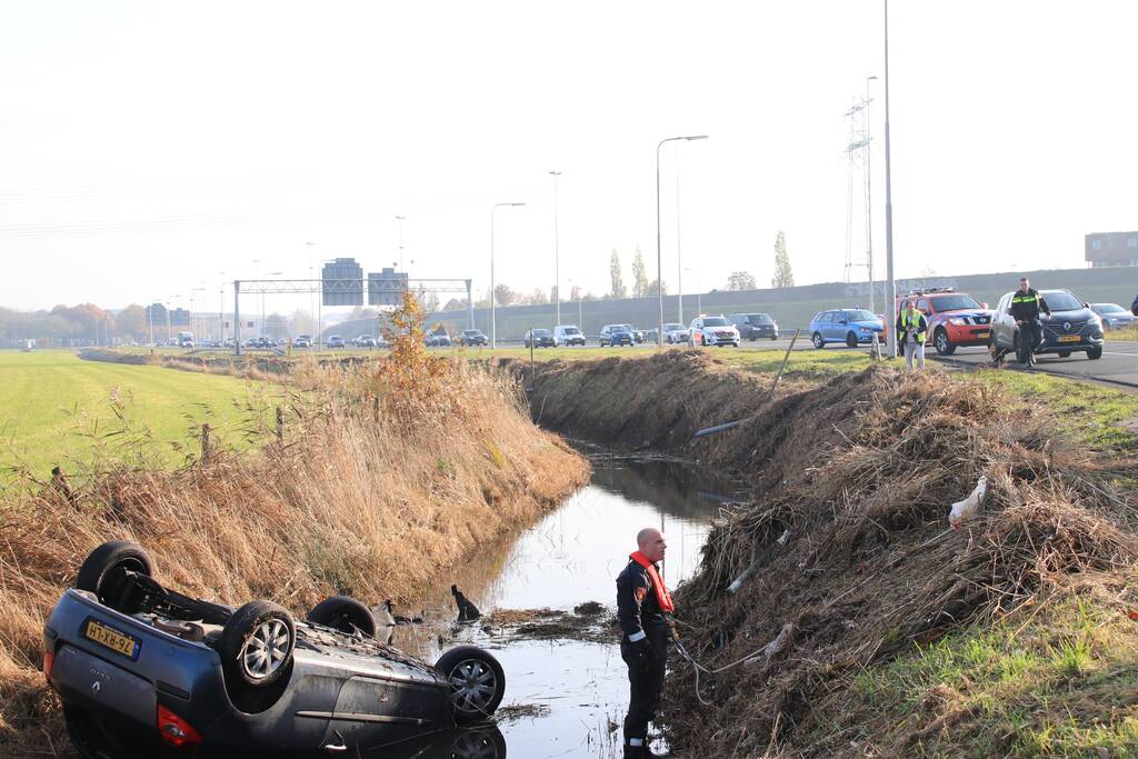 Auto vliegt uit de bocht en belandt te water