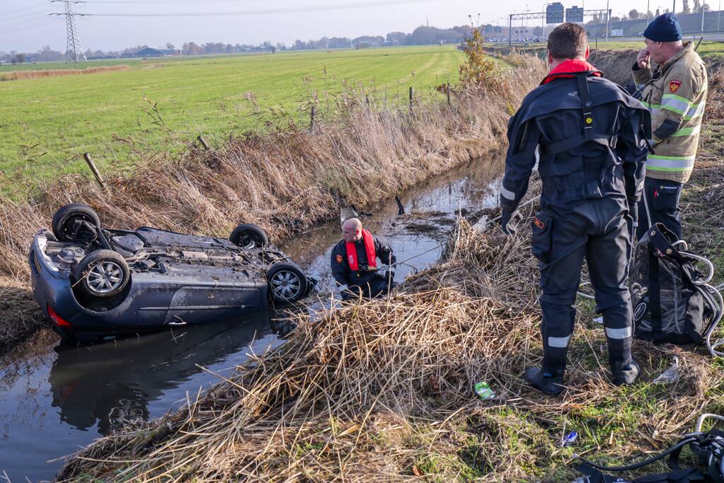 Auto vliegt uit de bocht en belandt te water