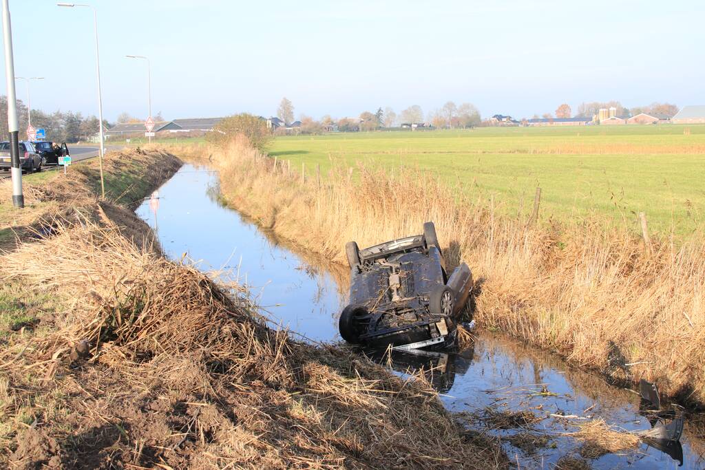 Auto vliegt uit de bocht en belandt te water