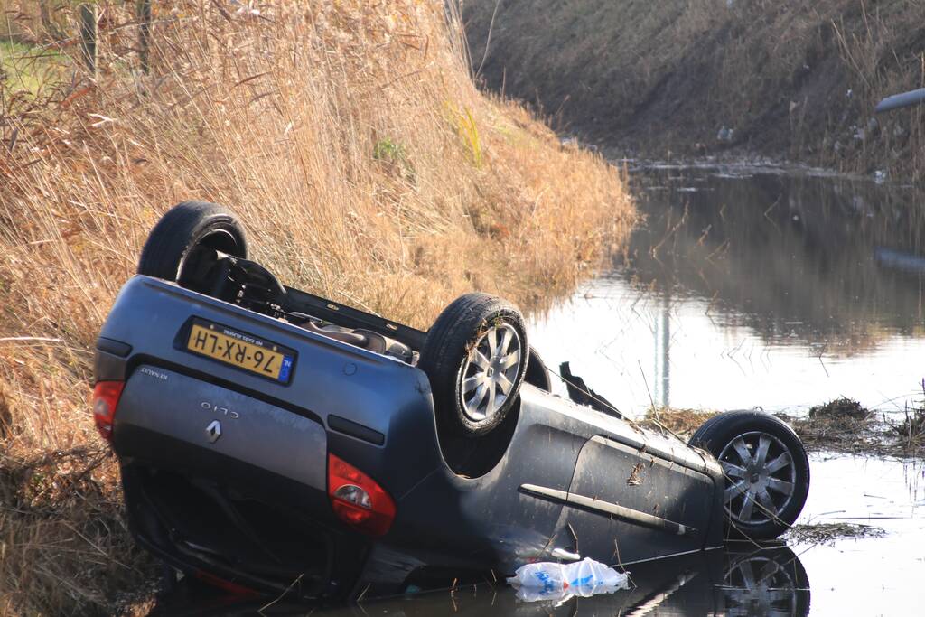 Auto vliegt uit de bocht en belandt te water