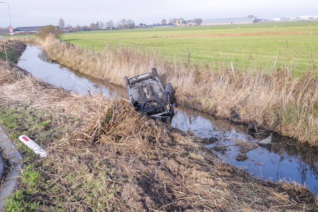 Auto vliegt uit de bocht en belandt te water