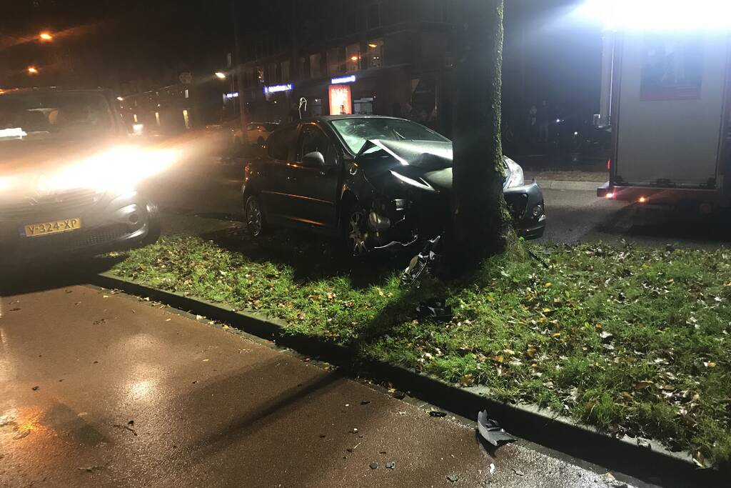 Auto botst frontaal op boom