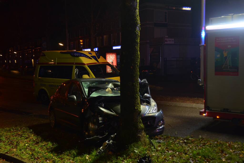 Auto botst frontaal op boom
