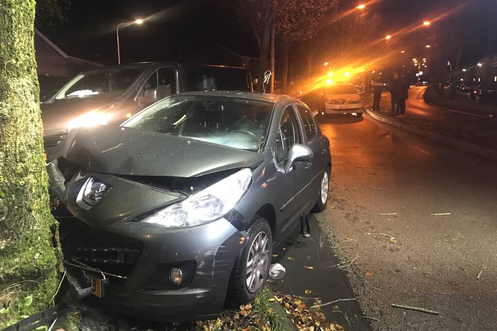 Auto botst frontaal op boom