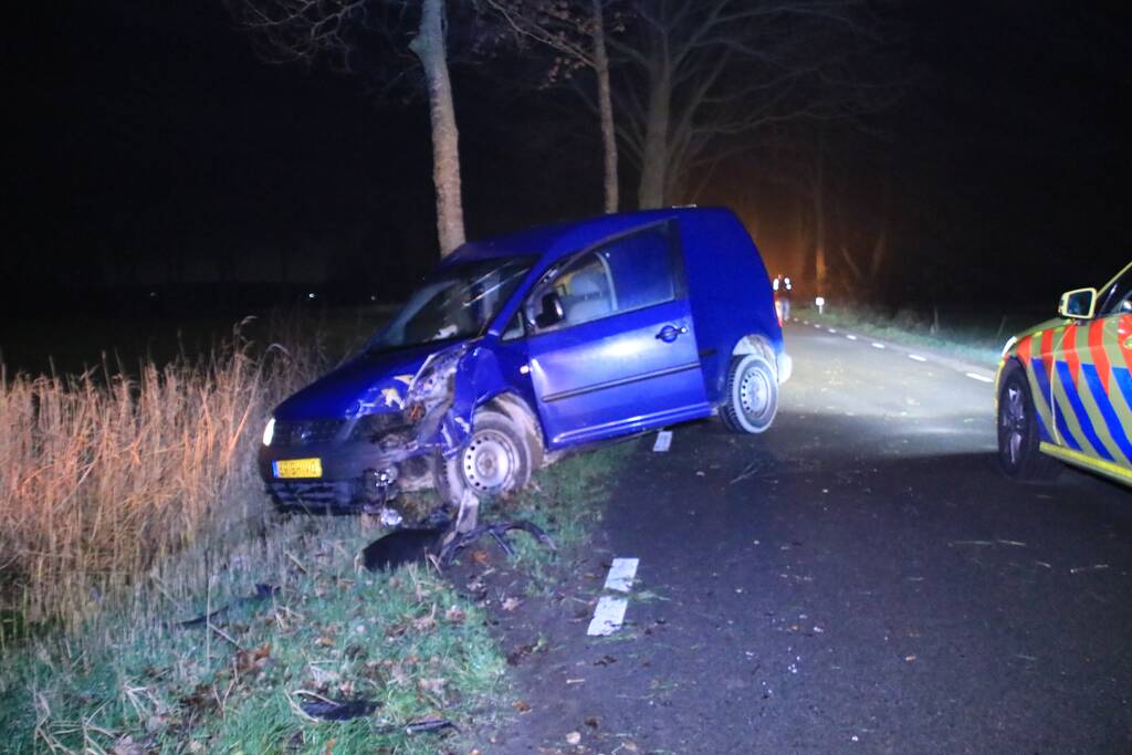 Bestelbus flink beschadigd na eenzijdige botsing tegen boom