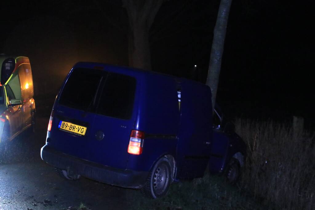 Bestelbus flink beschadigd na eenzijdige botsing tegen boom
