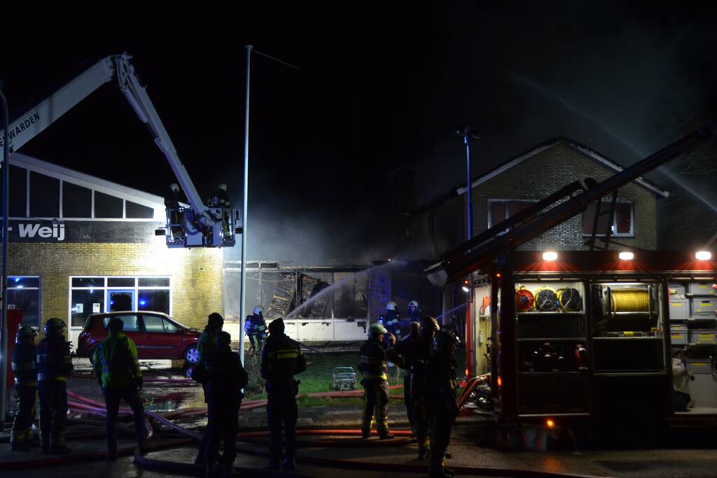 Bedrijfspand met woonhuis gaan in vlammen op