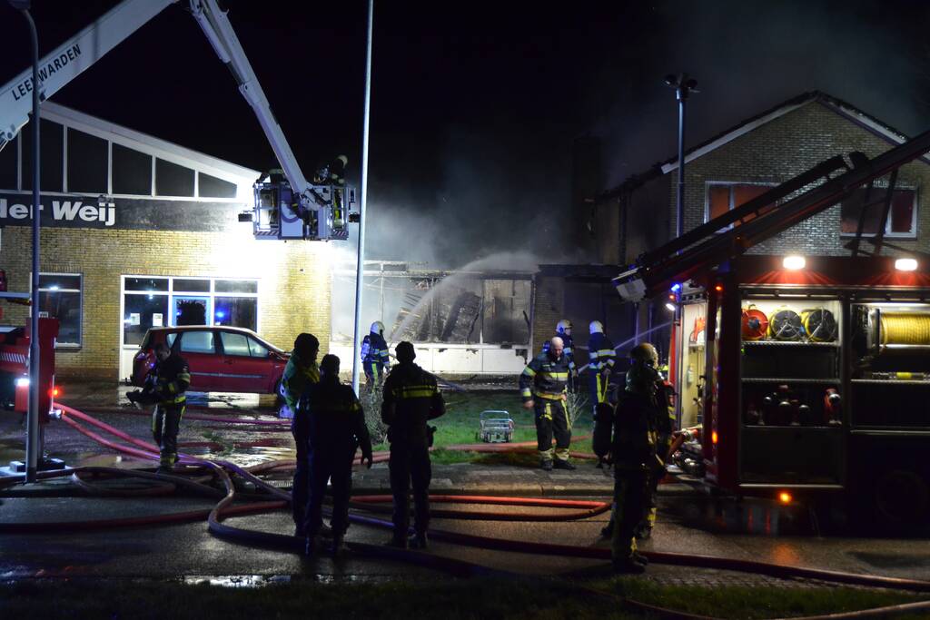 Bedrijfspand met woonhuis gaan in vlammen op