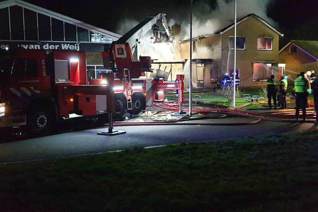 Bedrijfspand met woonhuis gaan in vlammen op