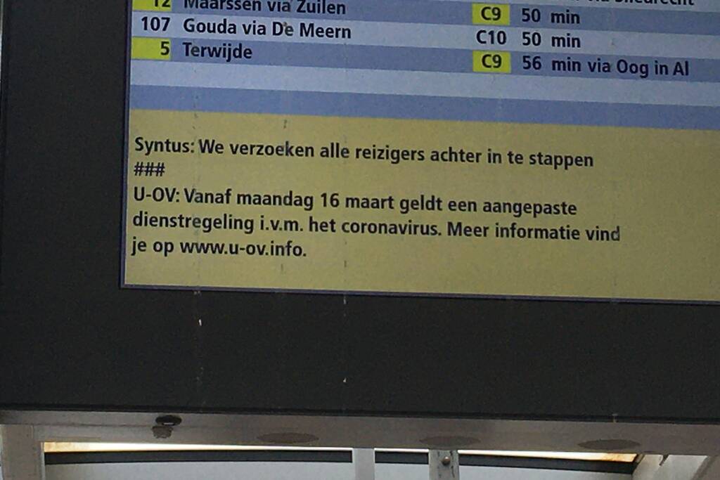 Openbaar Vervoer neemt maatregelen door coronavirus