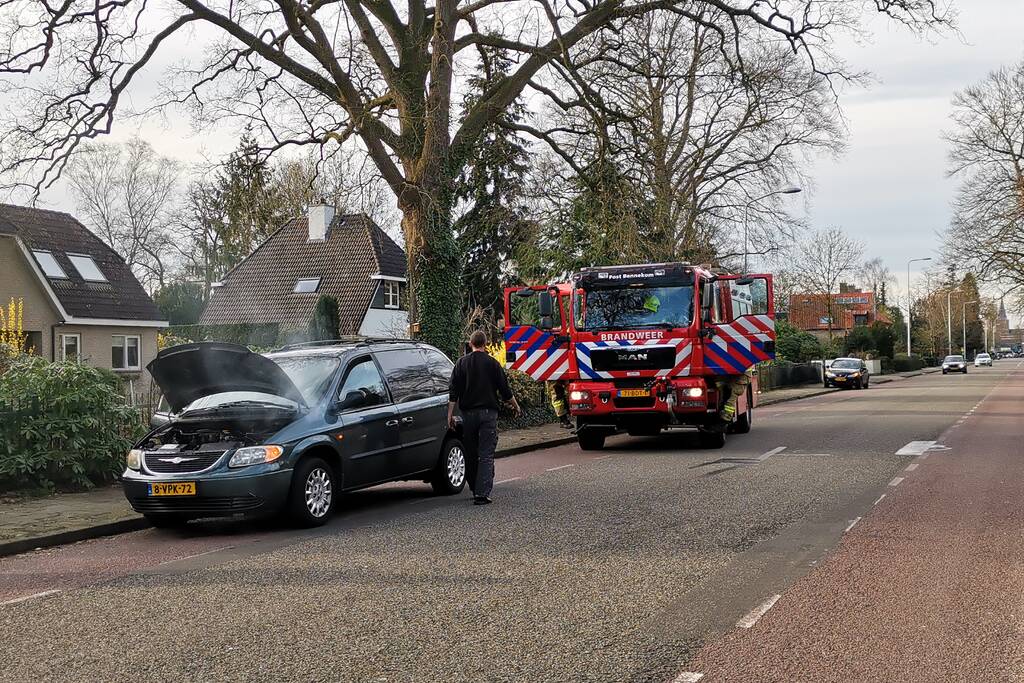 Rook onder de motorkap van de auto