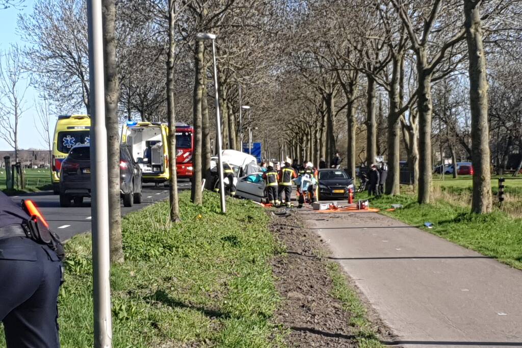 Bestelbus crasht frontaal tegen boom