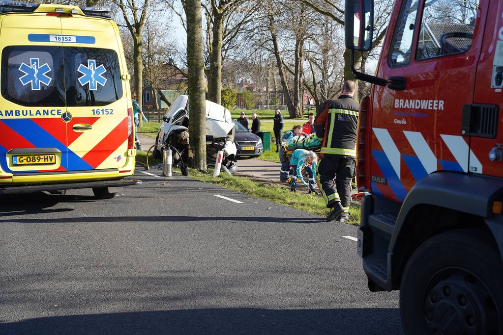 Bestelbus crasht frontaal tegen boom