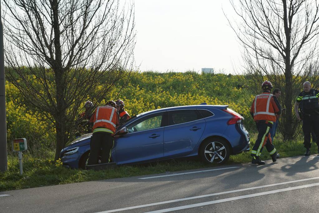 Auto raakt van de weg en botst tegen boom