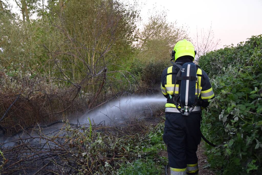 Stuk bosschage langs de Maas vat vlam