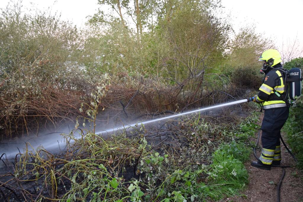 Stuk bosschage langs de Maas vat vlam