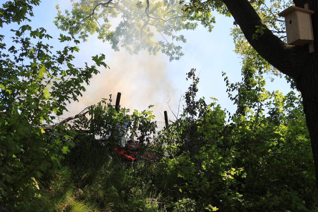 Struiken in brand op geluidswal