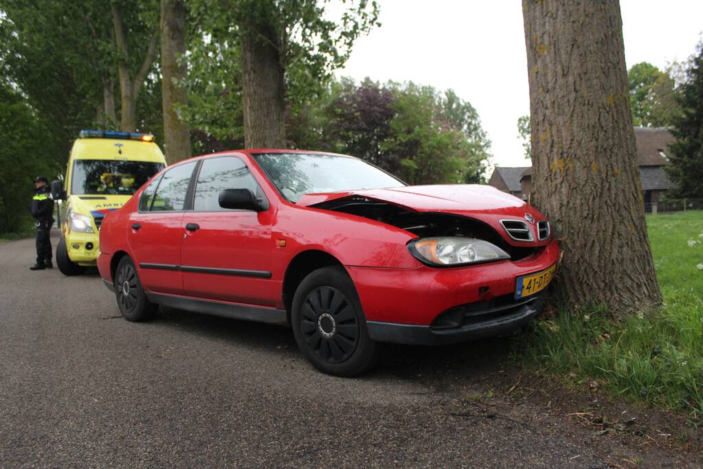 Automobilist wijkt uit en knalt op boom