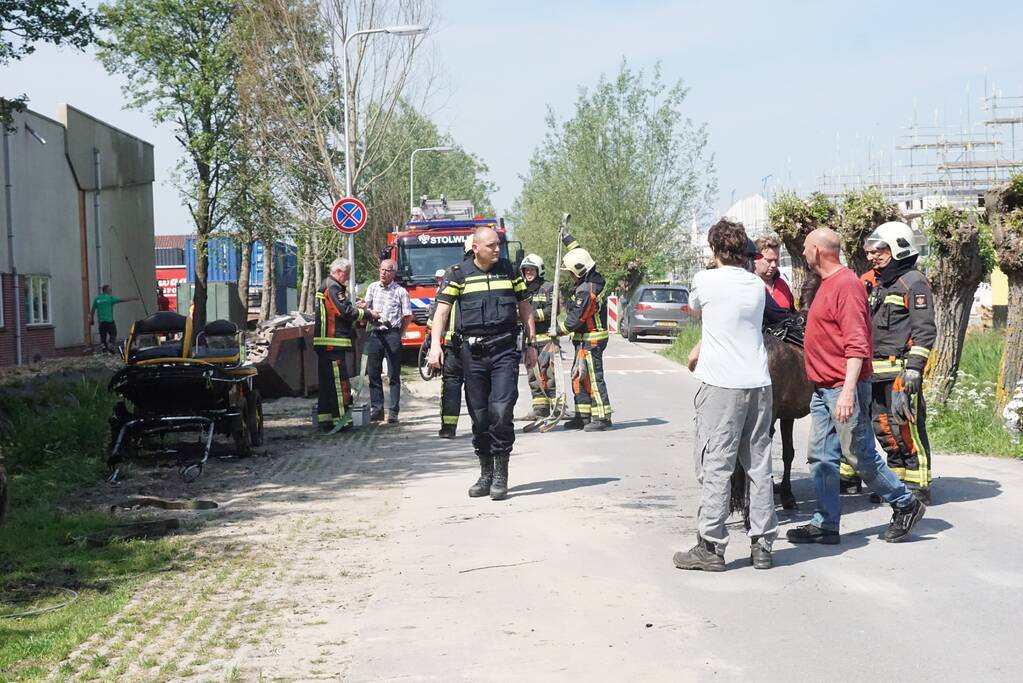 Paard met wagen belanden in sloot