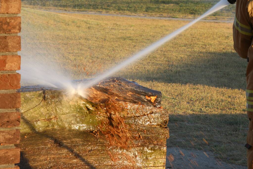 Brandweer blust brandende boomstammen