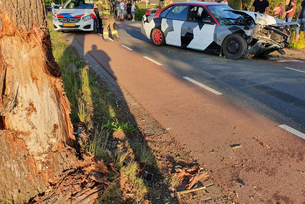 Auto total-loss na frontale aanrijding met boom
