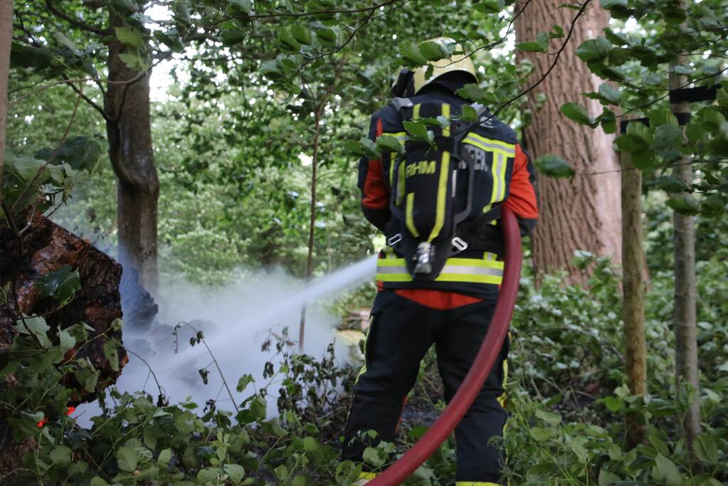 Flinke rookontwikkeling bij brand in meerdere boomstammen