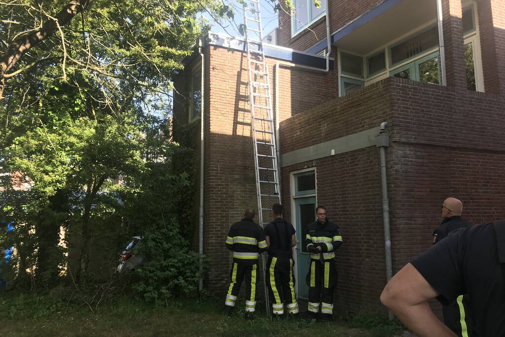 Kat vlucht van dak bij het zien van de brandweer