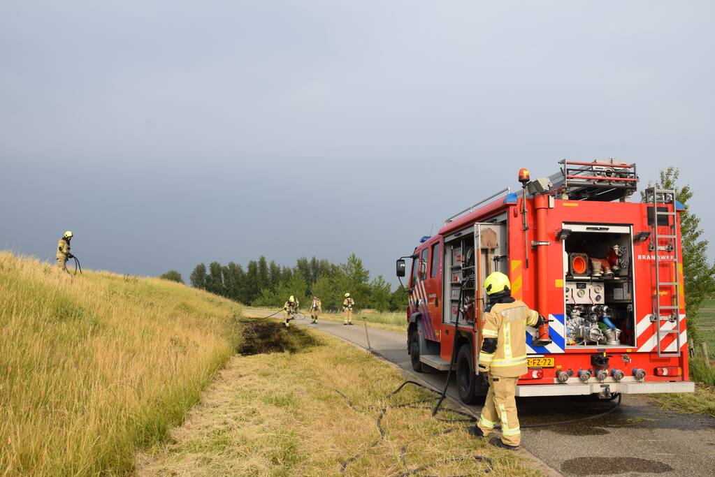 Opnieuw stuk dijk in brand